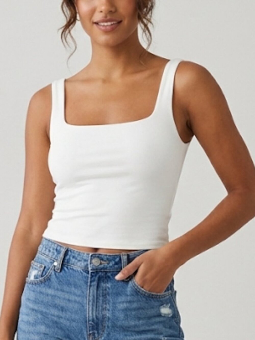 Naked Wardrobe White Square Neck Tank Cropped Slim Fit Womens Size S NWT